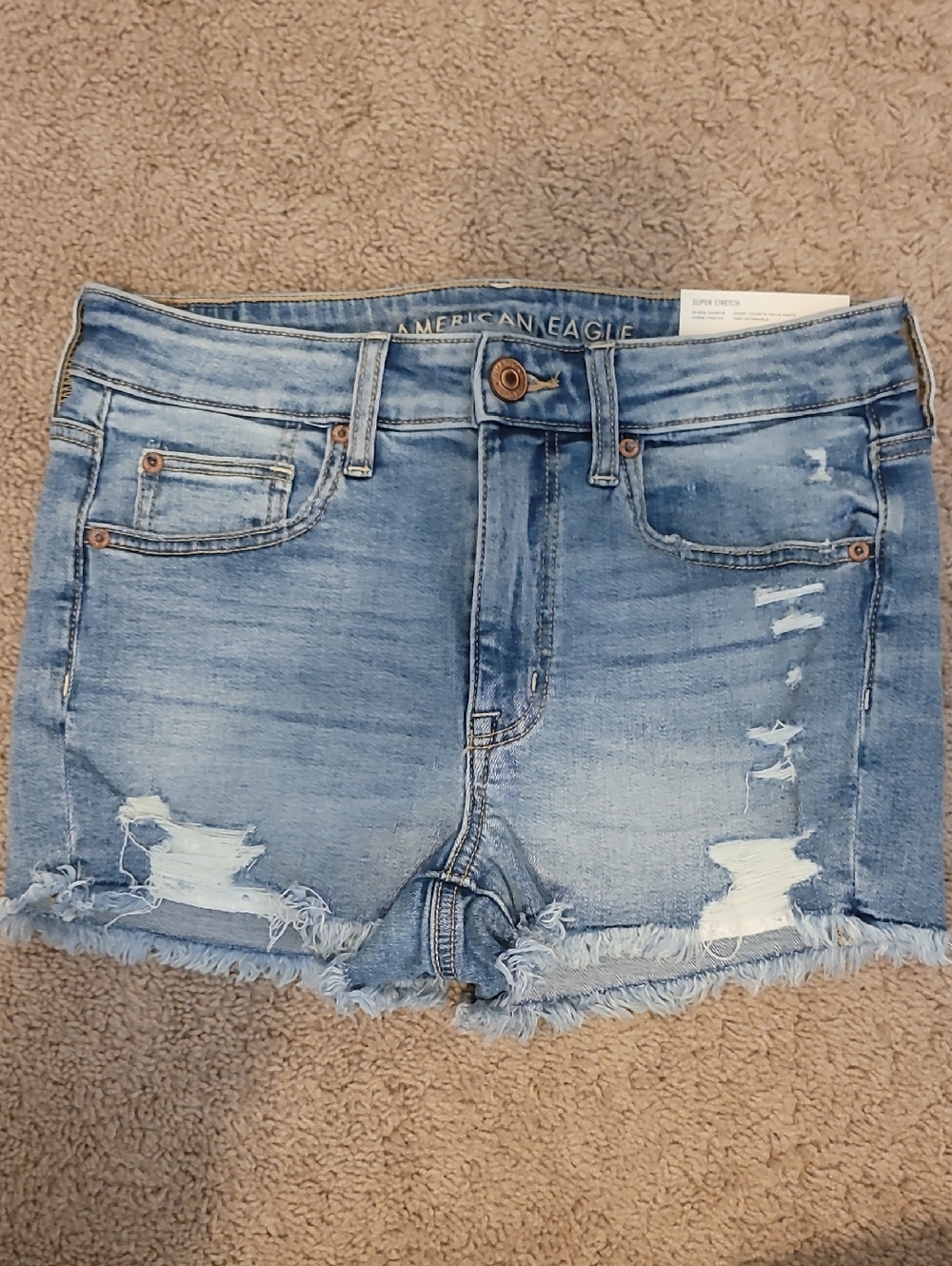 American Eagle Light Wash Distressed Denim Hi-Rise Super Stretch Shorts NWT